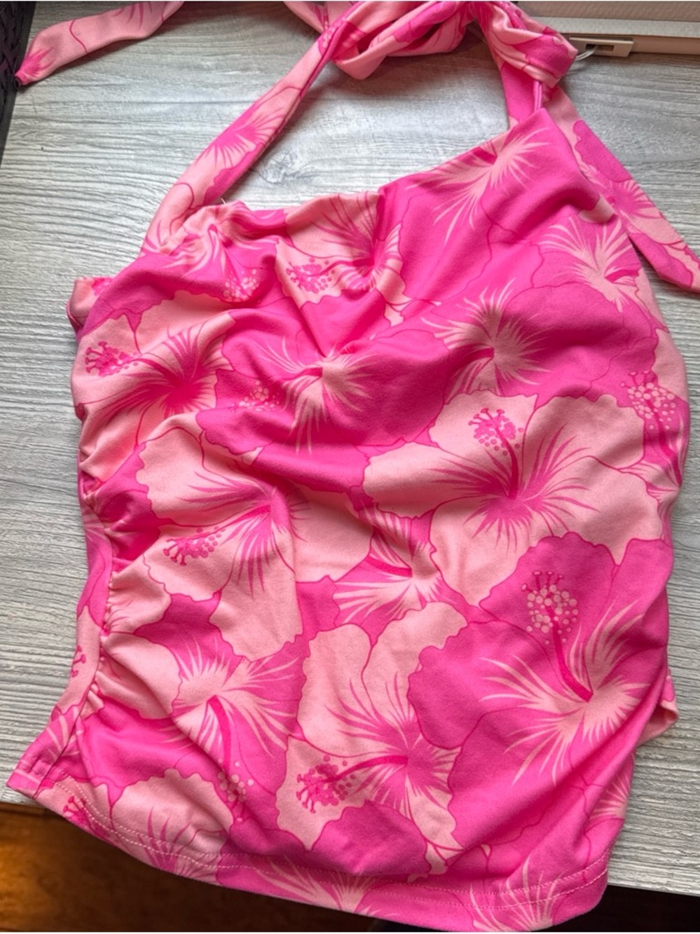 SHEIN Pink Floral Halter One-Piece Swimsuit